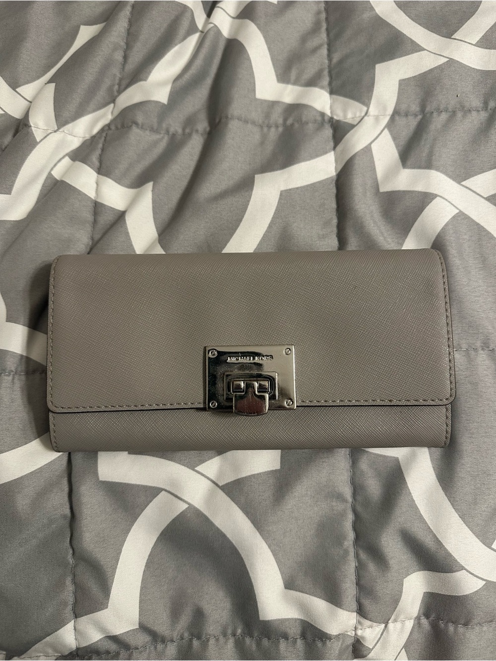 Michael Kors Taupe Saffiano Leather Wallet with Silver-Tone Lock